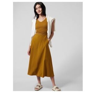 SOLD. ATHLETA Ryder Dress M Brass Yellow